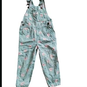 Oshkosh B'gosh Floral Bib Overalls Green Twill Toddler Boho Garden